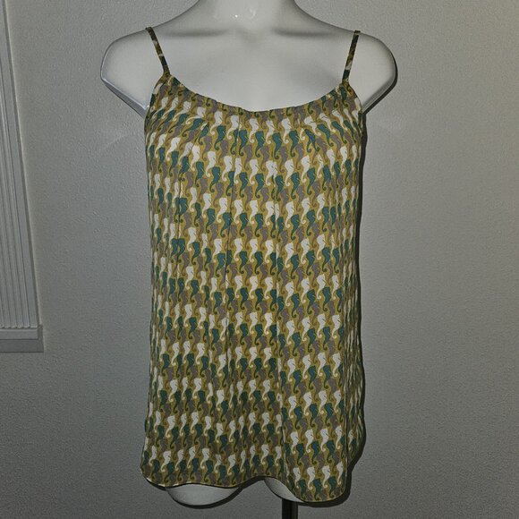 CAbi Seahorse Tank Top XS Pleated Front Adjustable Straps Mustard Gray Green - Picture 1 of 13